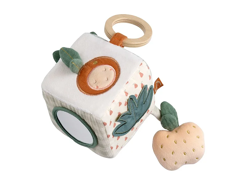 Cubo de actividades para bebés de terciopelo blanco