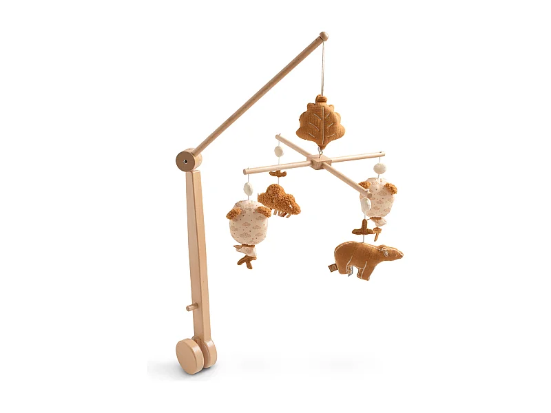 Mobile musical en bois avec jouets ours en gaze de coton ORSINO - Sauthon