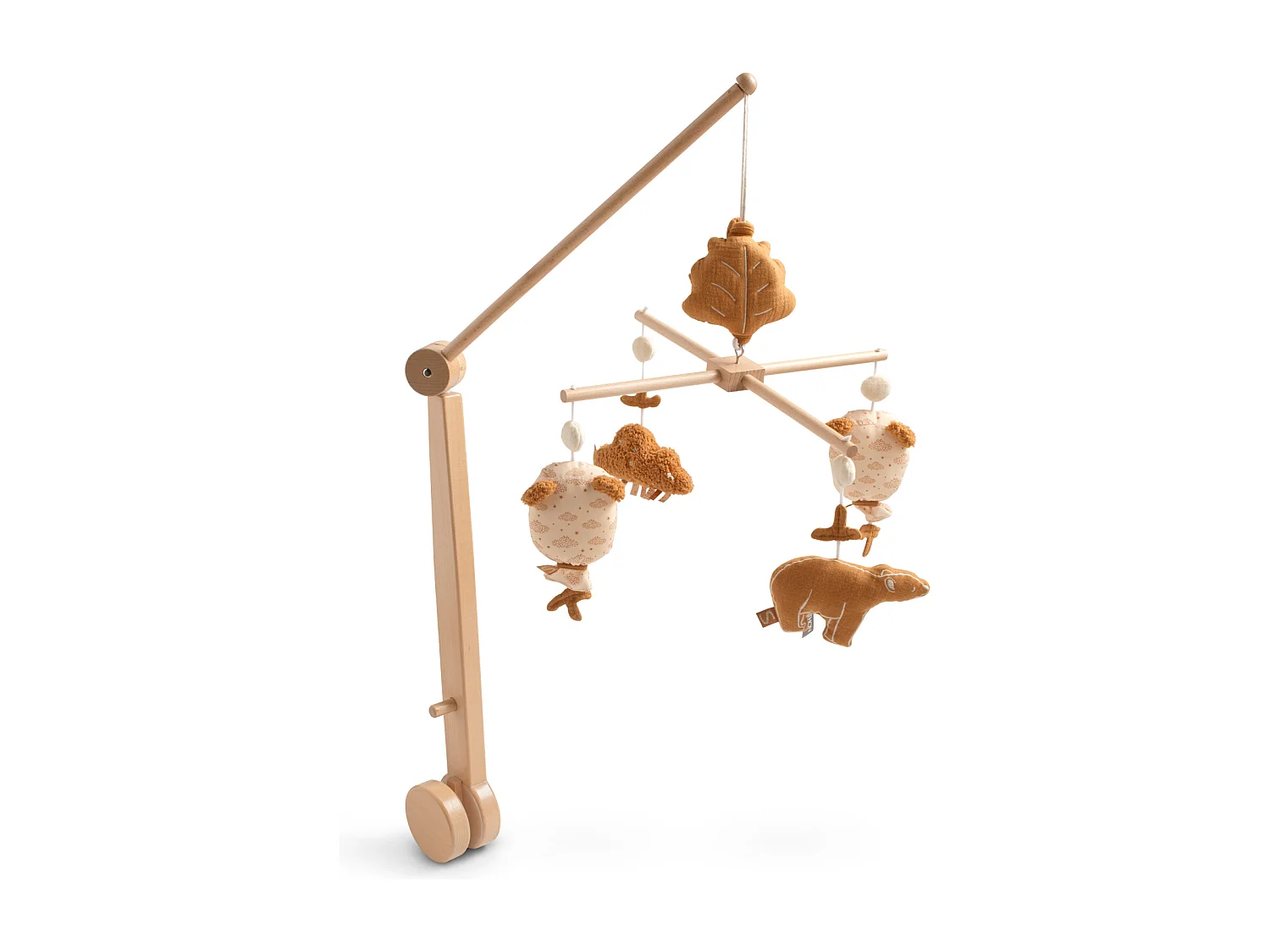 Mobile musical en bois avec jouets ours en gaze de coton ORSINO - Sauthon