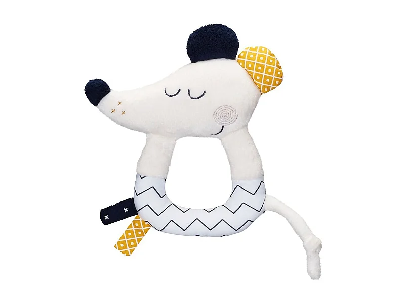 Hochet en velours blanc HELLO - Sauthon