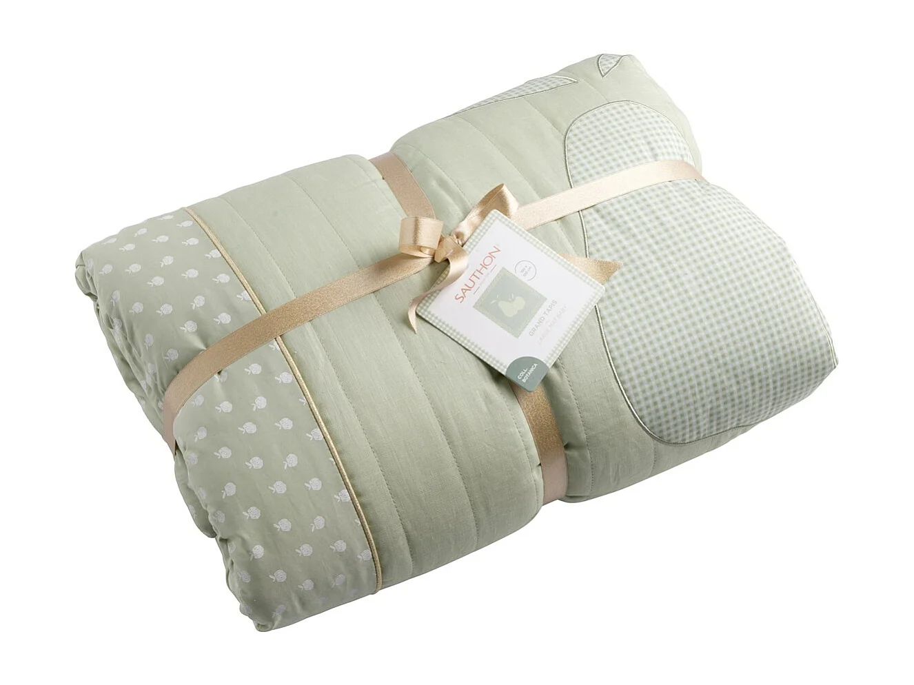 Grand tapis 100x100 cm en Lin Vert tilleul BOTANICA - Sauthon