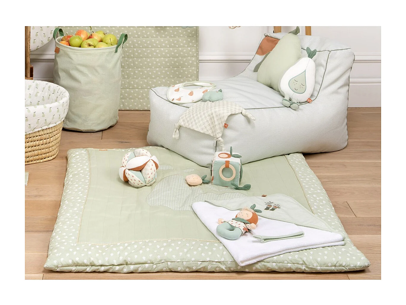 Grand tapis 100x100 cm en Lin Vert tilleul BOTANICA - Sauthon