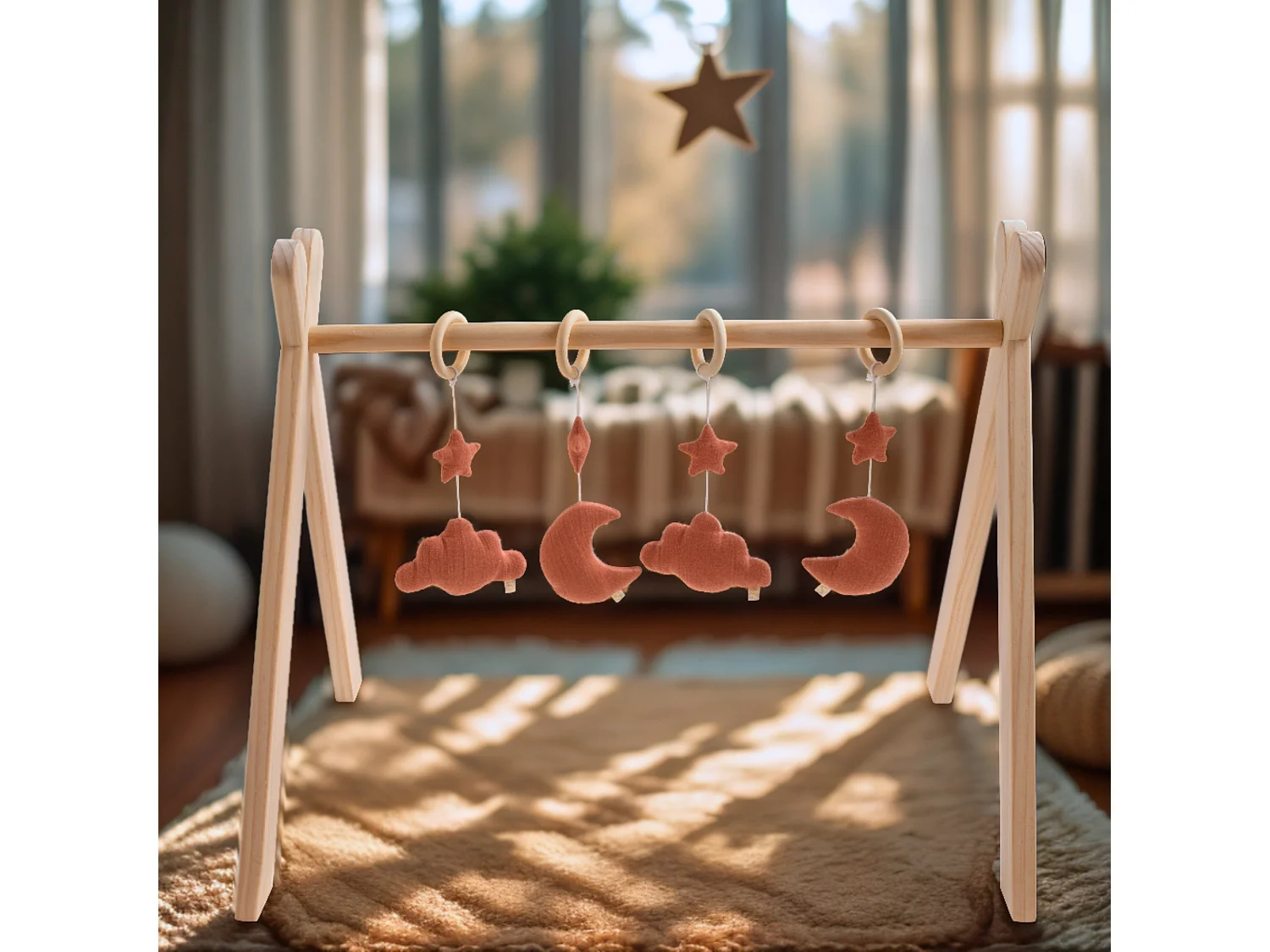 Arco de aprendizaje de madera con 4 juguetes