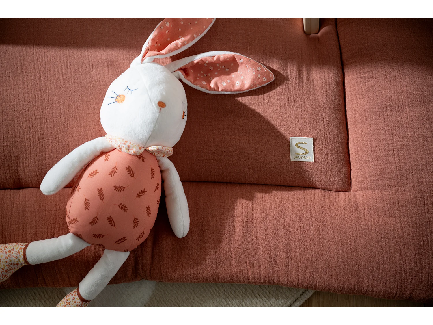 Grand tapis de jeu en double gaze de coton UNI TERRACOTTA - Sauthon