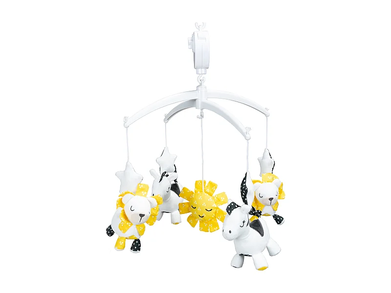 Móvil musical de terciopelo blanco