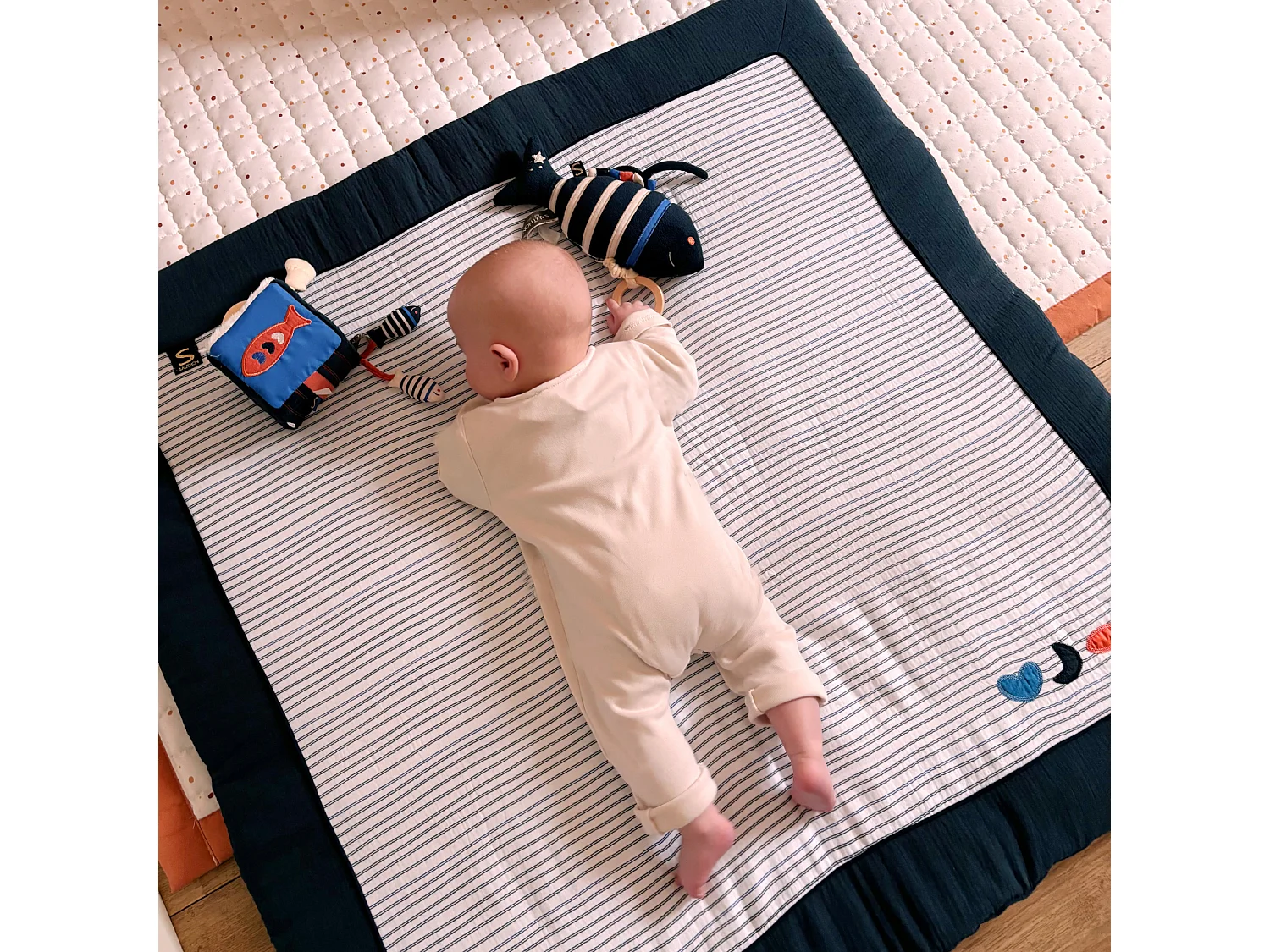 Gran alfombra de juegos de doble gasa de algodón marinière