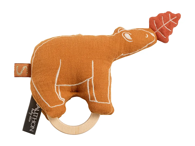 Sonaglio a forma di orso con anello in legno