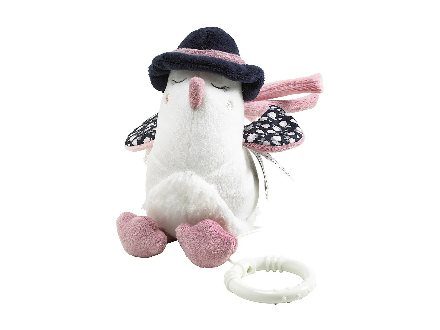 Peluche Mini Musical Oiseau en velours blanc MISS FLEUR DE LUNE - Sauthon
