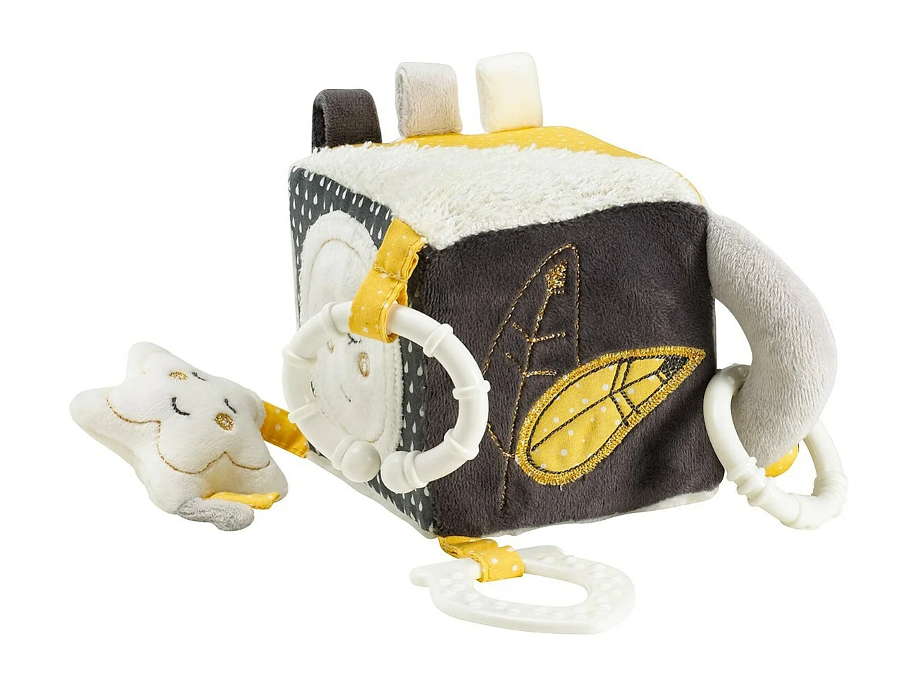 Cube d'activités bébé en velours gris BABYFAN - Sauthon