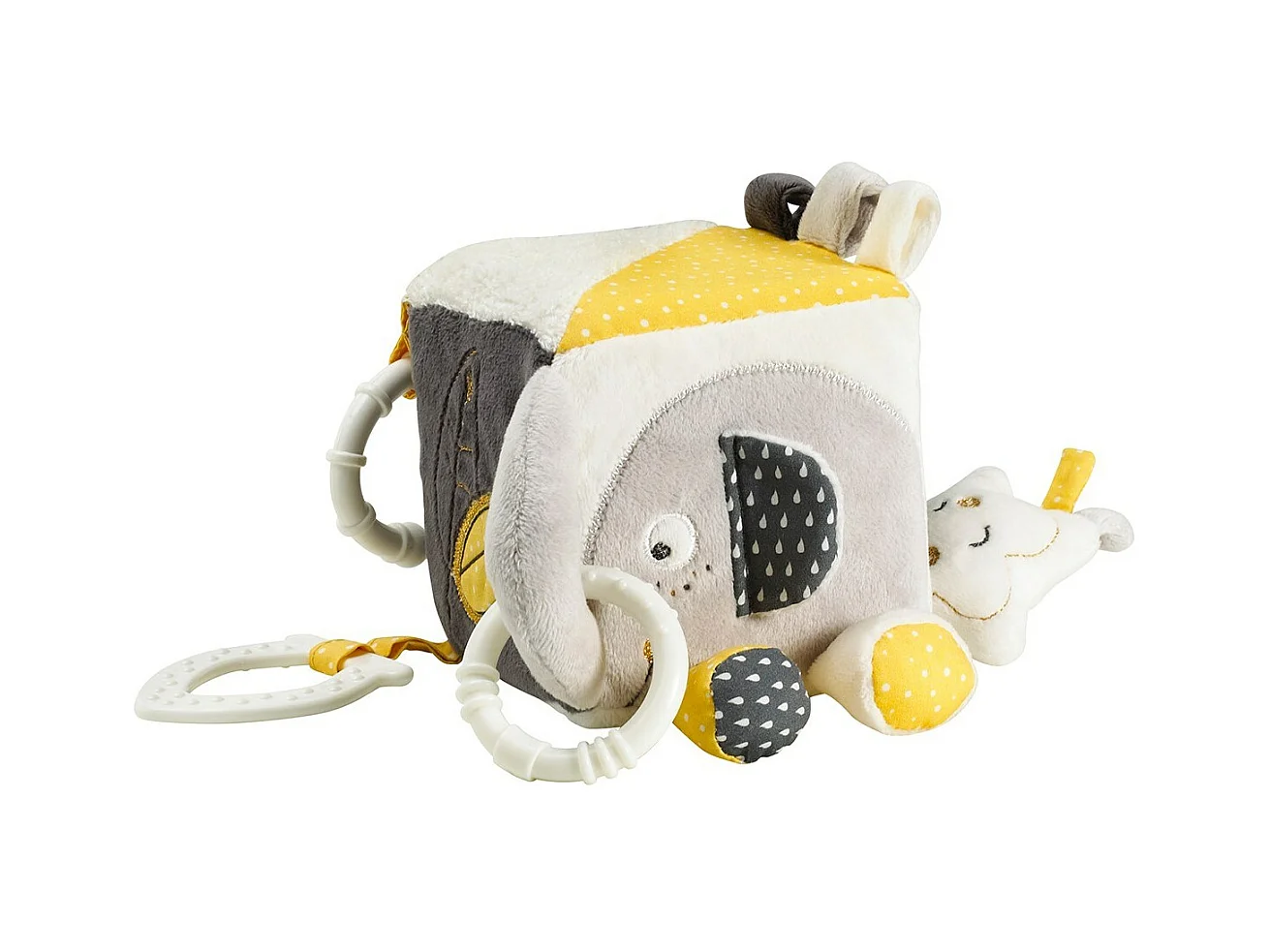 Cubo de actividades para bebé de terciopelo gris
