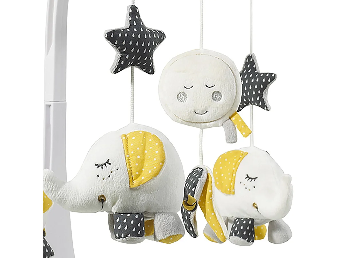 Móvil musical para bebé Eléphant de algodón gris