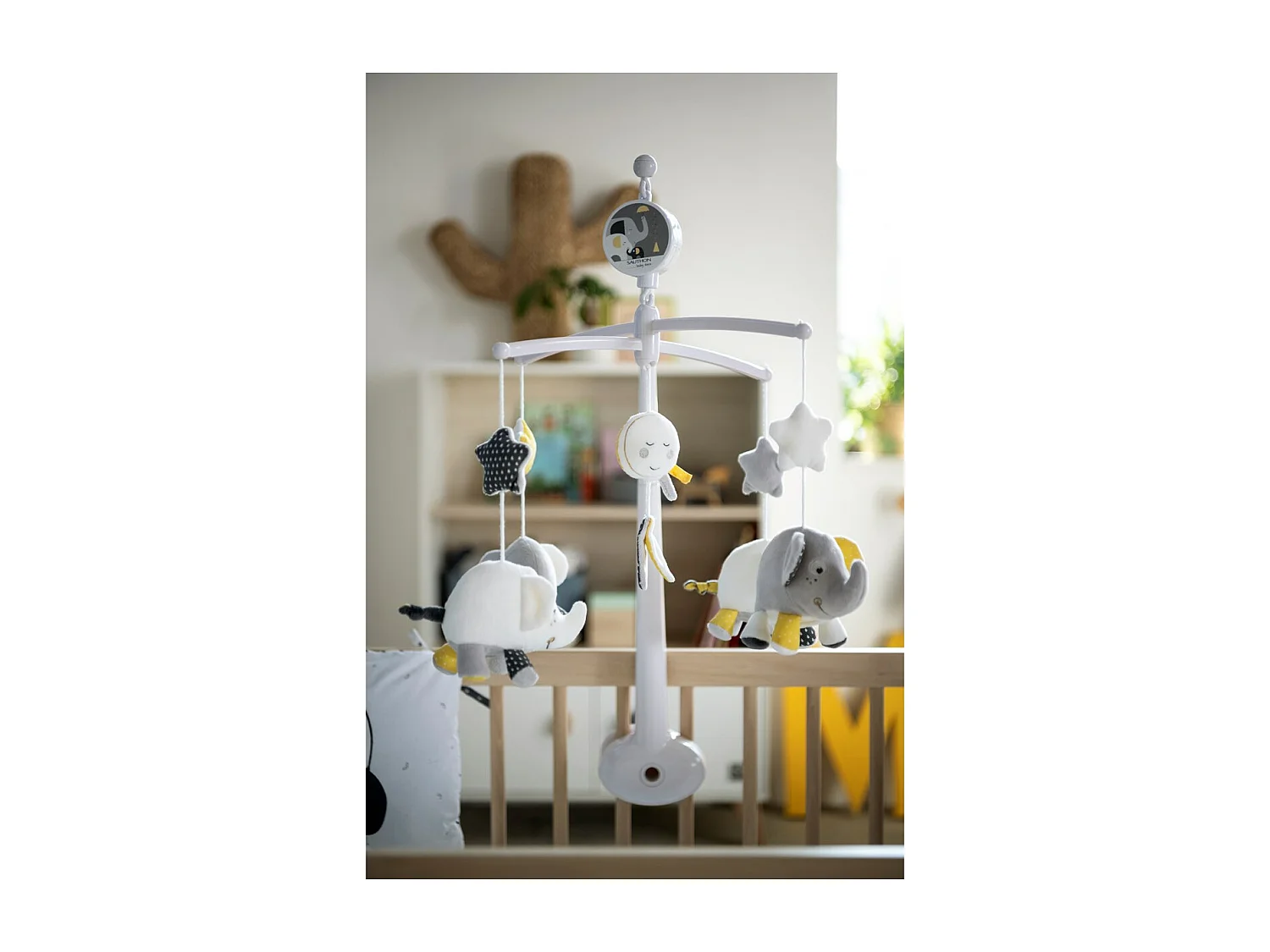 Mobile musical bébé Eléphant en coton gris BABYFAN - Sauthon