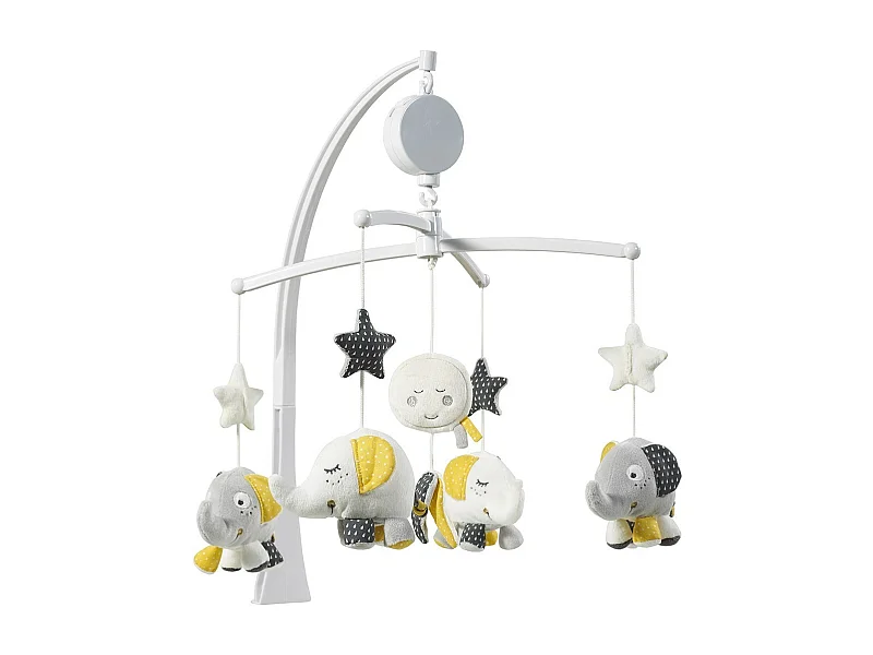 Mobile musical bébé Eléphant en coton gris BABYFAN - Sauthon
