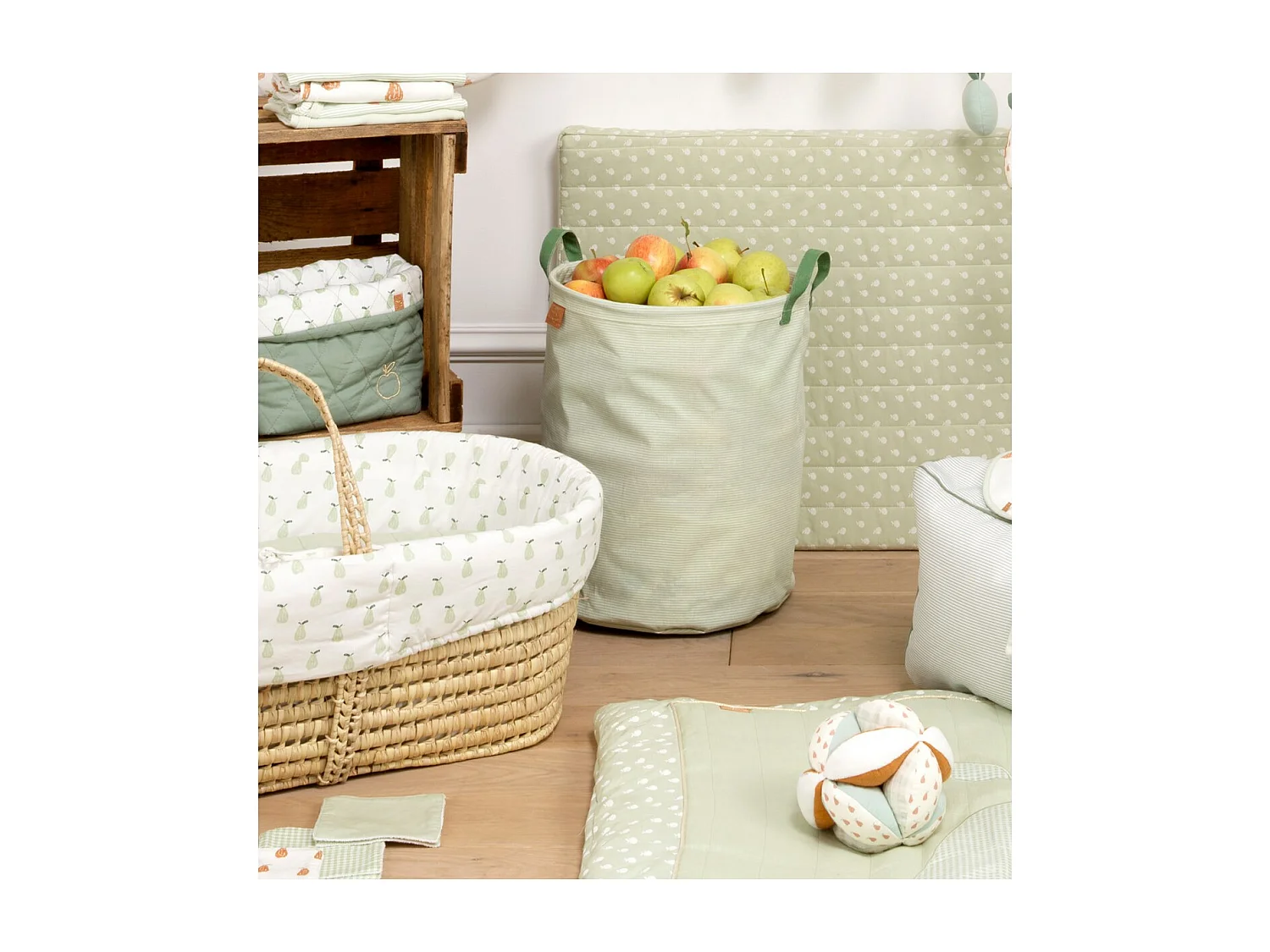 Panier de rangement tissu 31x39x31cm coton Vert tilleul BOTANICA - Sauthon