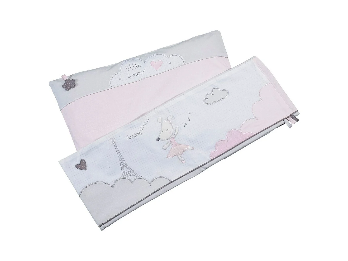 Set per culla in cotone rosa 190x140cm e federa per cuscino
