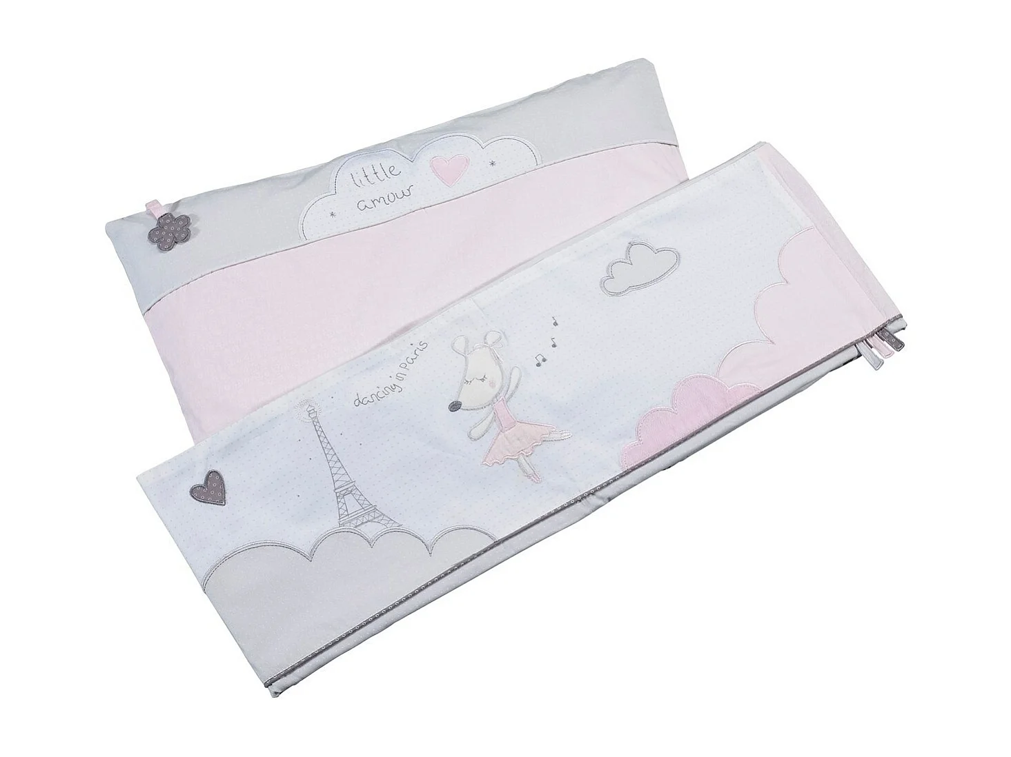 Juego de cuna de algodón rosa 190x140cm y funda de almohada