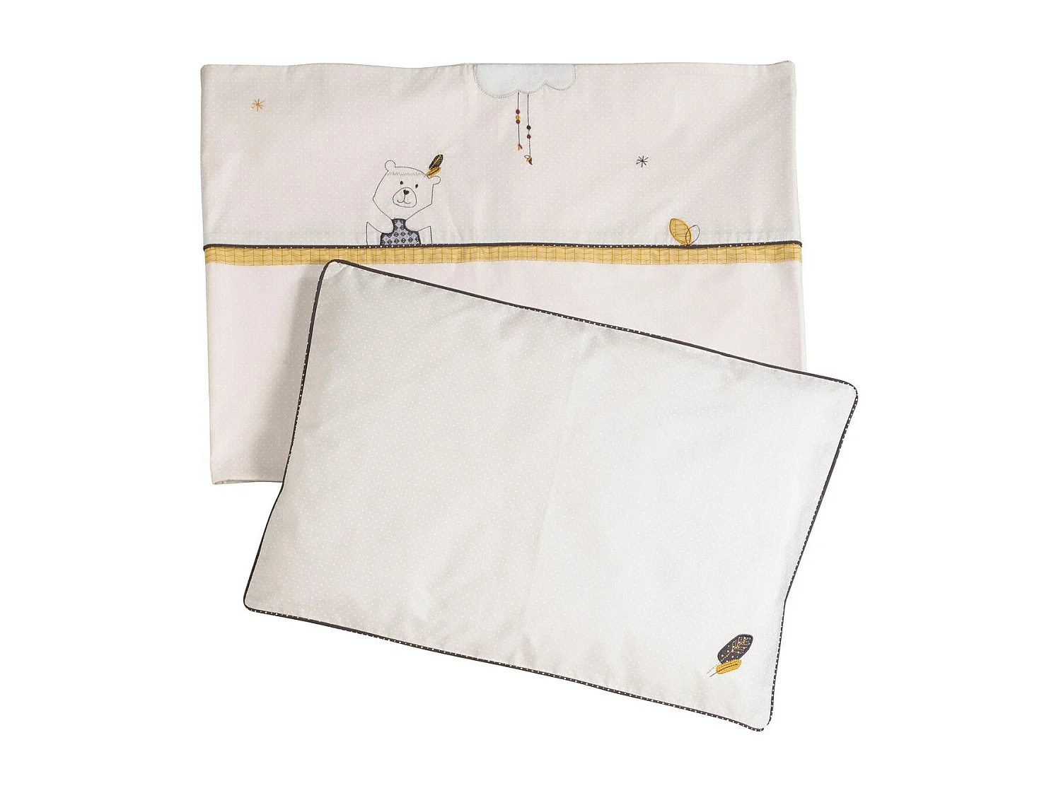 Parure de lit bébé 190x140cm et taie en coton beige TIMOUKI - Sauthon