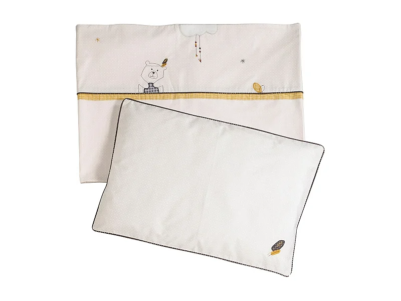 Juego de cuna de algodón beige 190x140cm y funda de almohada