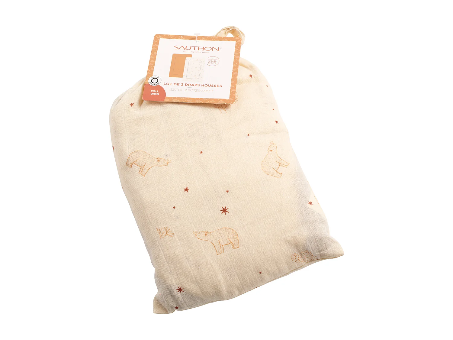 Lot de 2 draps housse bébé en coton bio blanc ORSINO - Sauthon