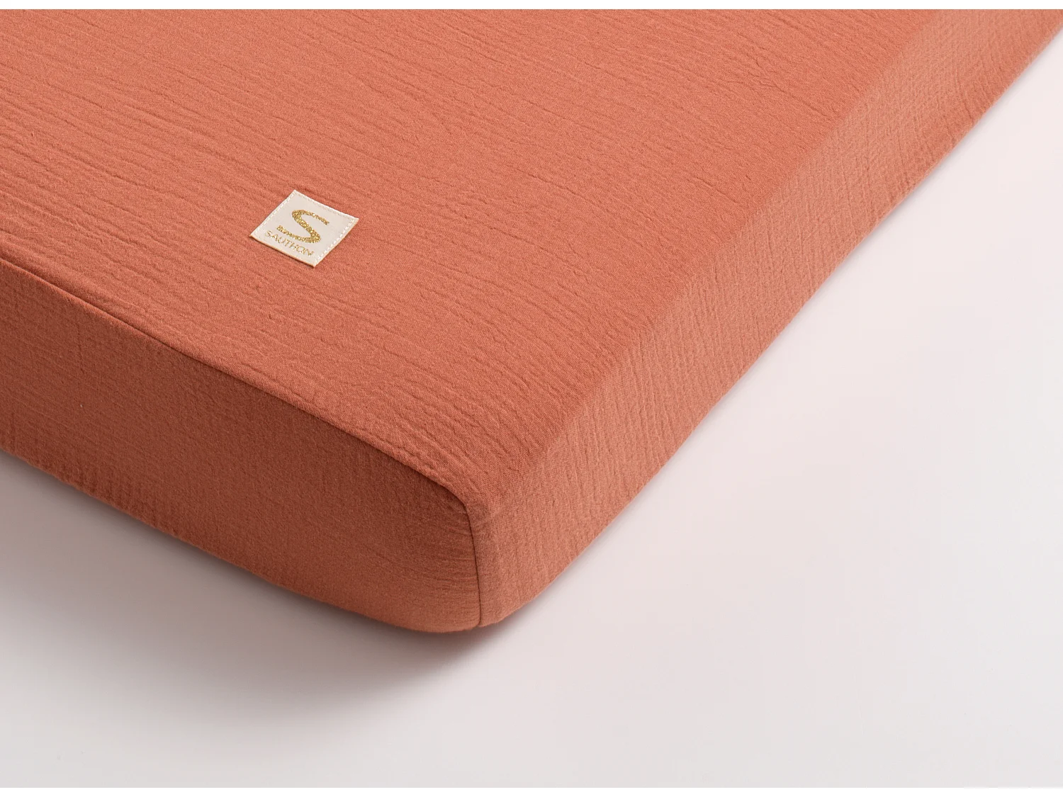 Draps housse bébé en coton bio UNI TERRACOTTA - Sauthon