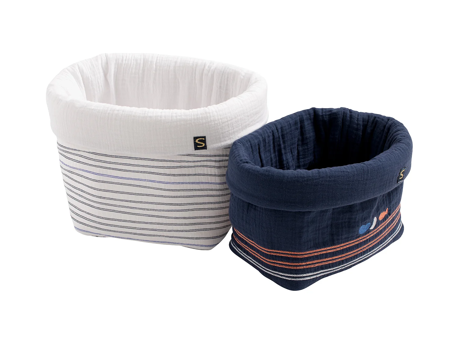 Lot de 2 panières de rangement en double gaze de coton BABY SAILOR - Sauthon