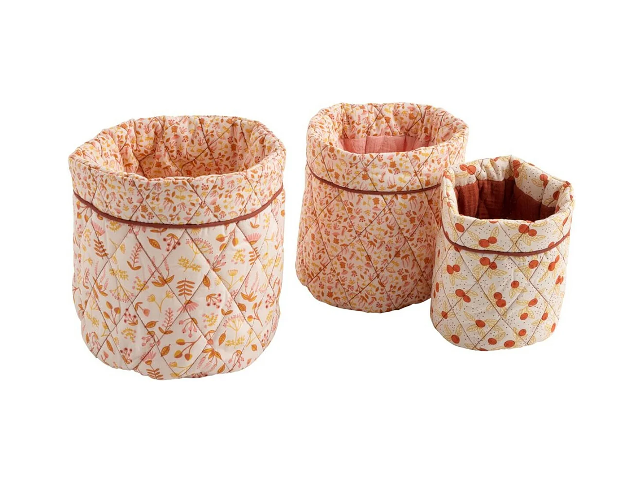 Lot de 3 panières gigognes  en coton rose ESMEE - Sauthon