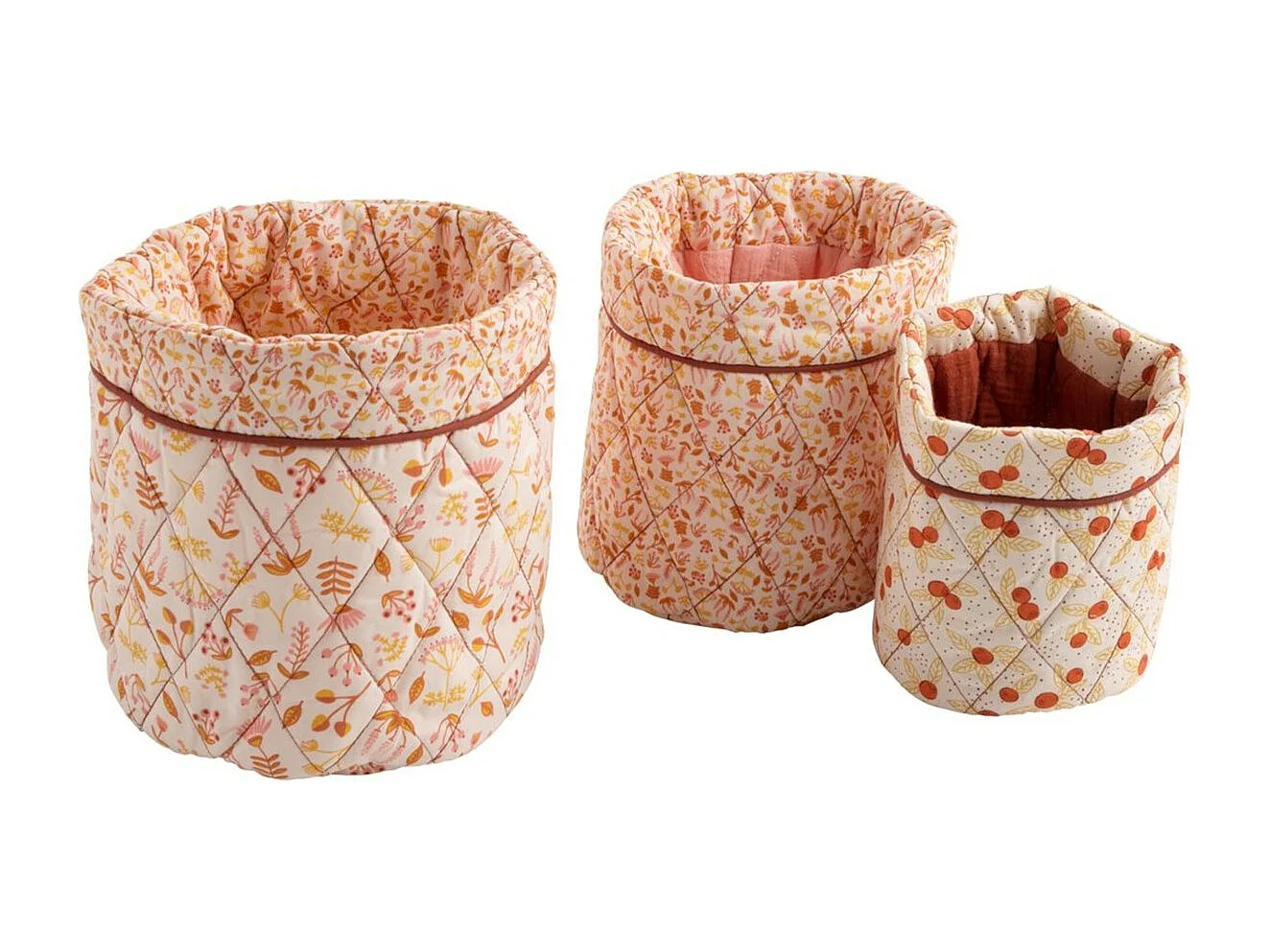Lot de 3 panières gigognes  en coton rose ESMEE - Sauthon