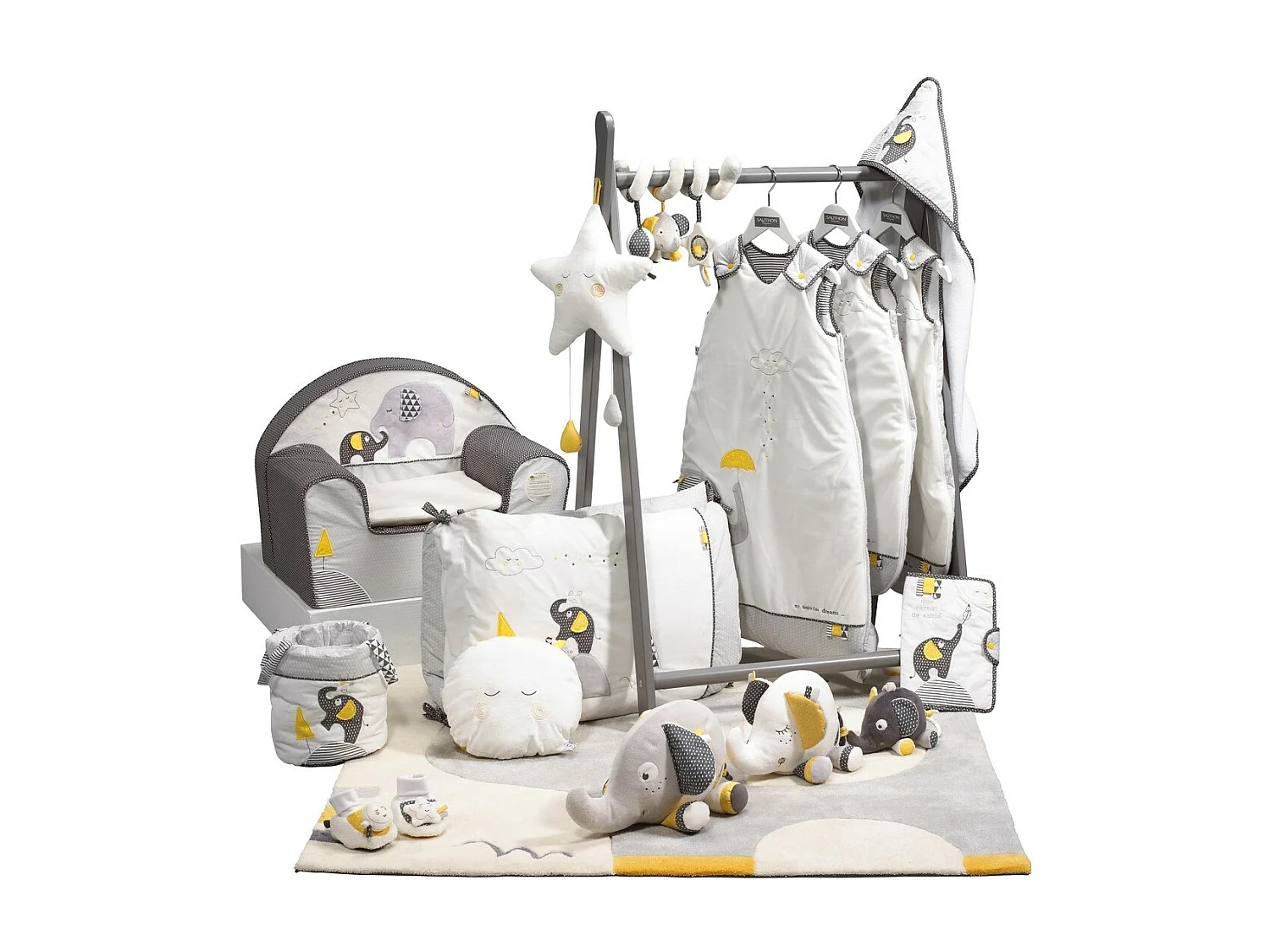 Set di 3 cestini in tessuto di cotone grigio