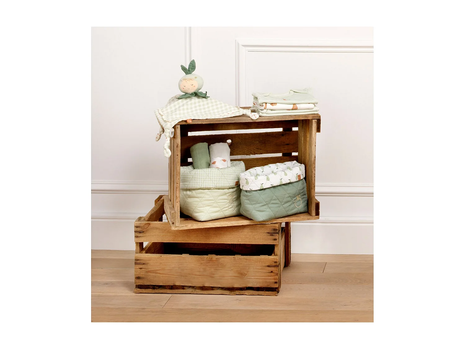 Lot de 2 panières en coton Vert tilleul BOTANICA - Sauthon