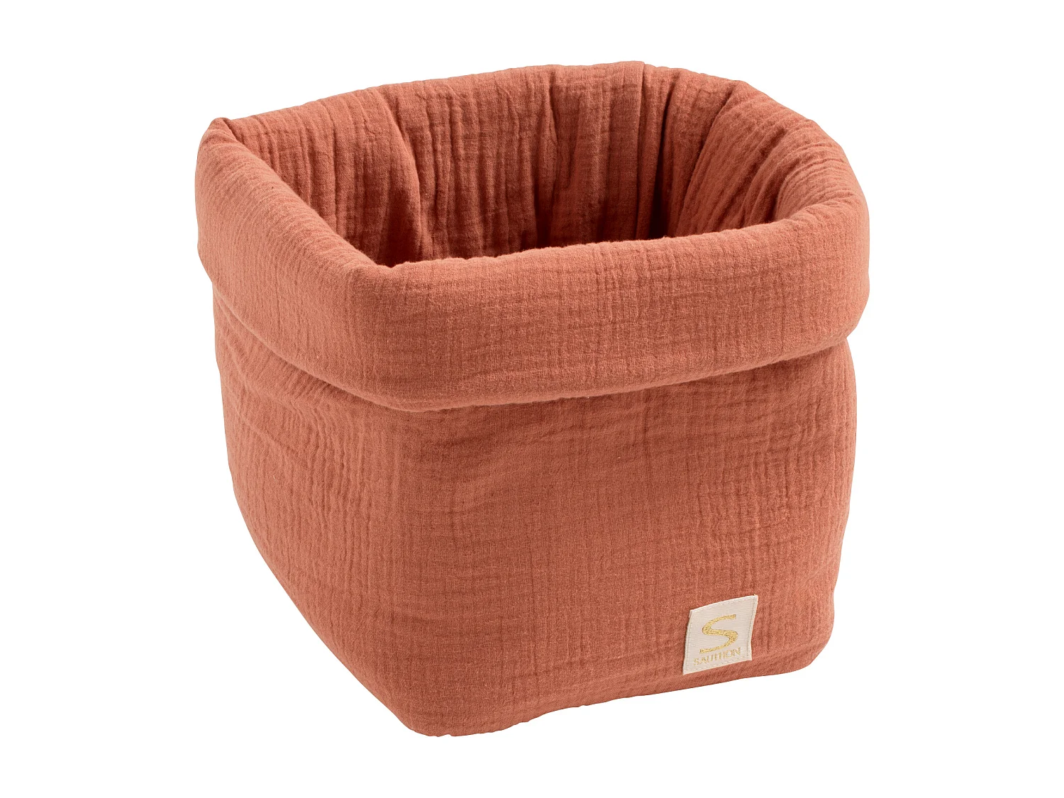Panière de rangement en double gaze de coton UNI TERRACOTTA - Sauthon