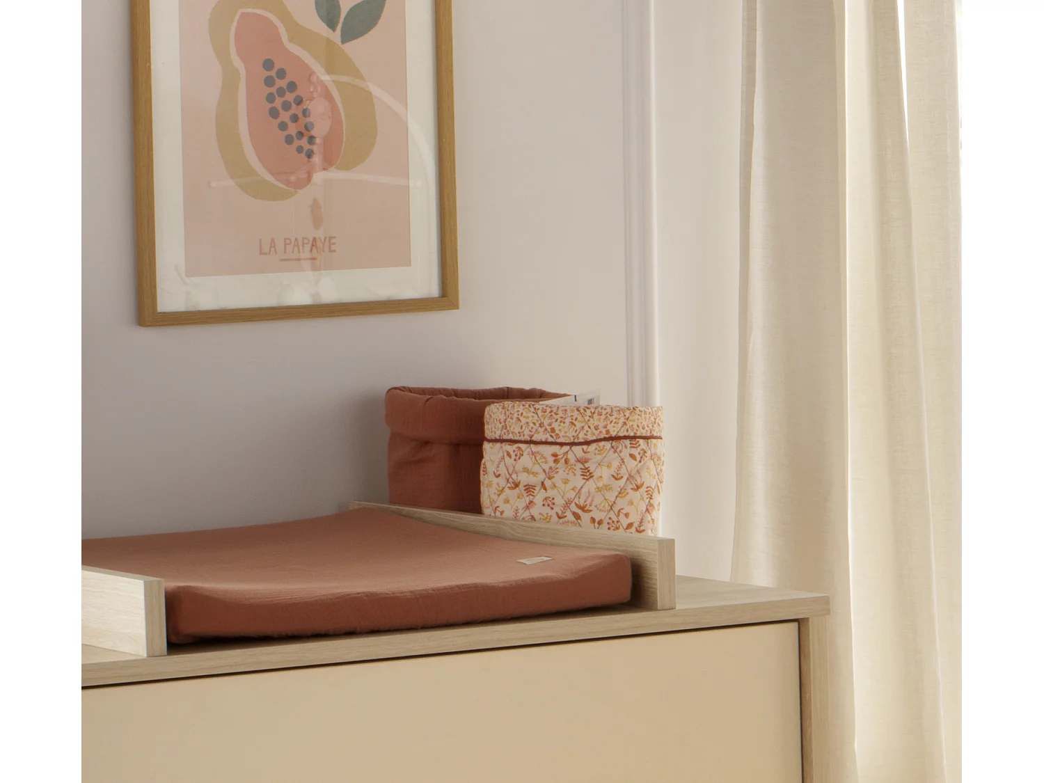 Panière de rangement en double gaze de coton UNI TERRACOTTA - Sauthon