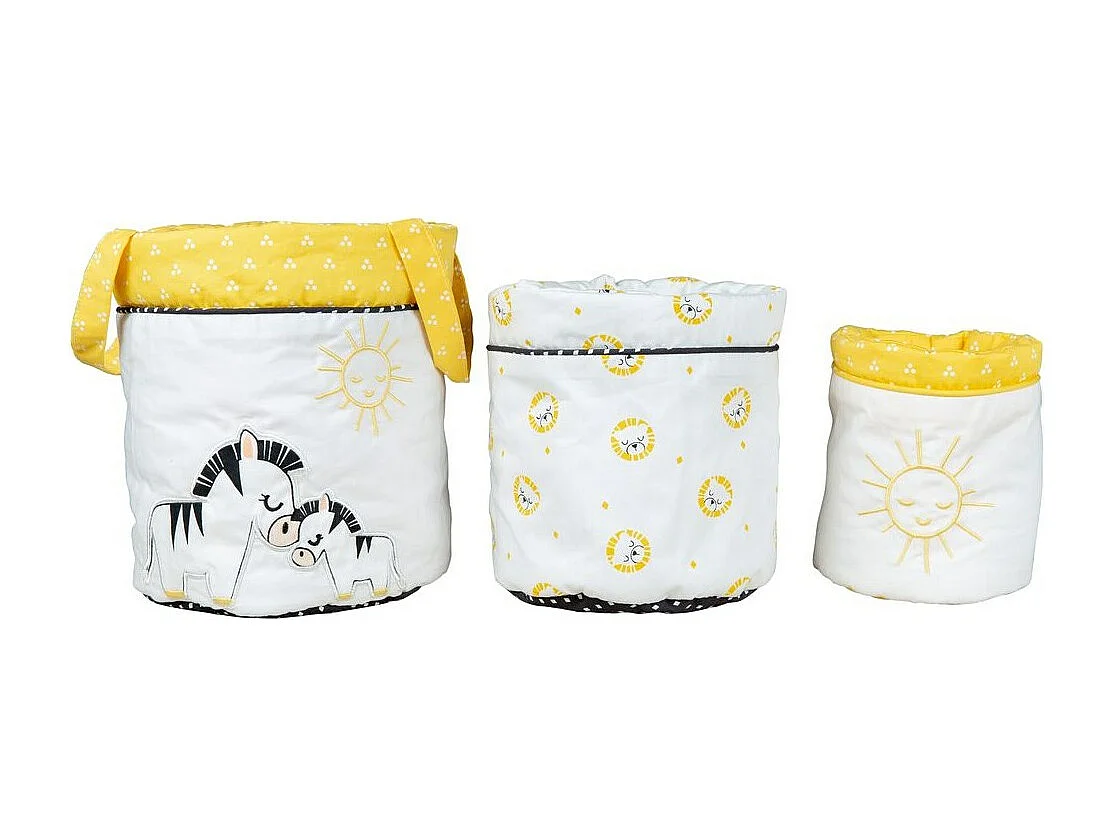 Lot de 3 panieres gigognes en coton blanc PLUCHE ET POMPON - Sauthon