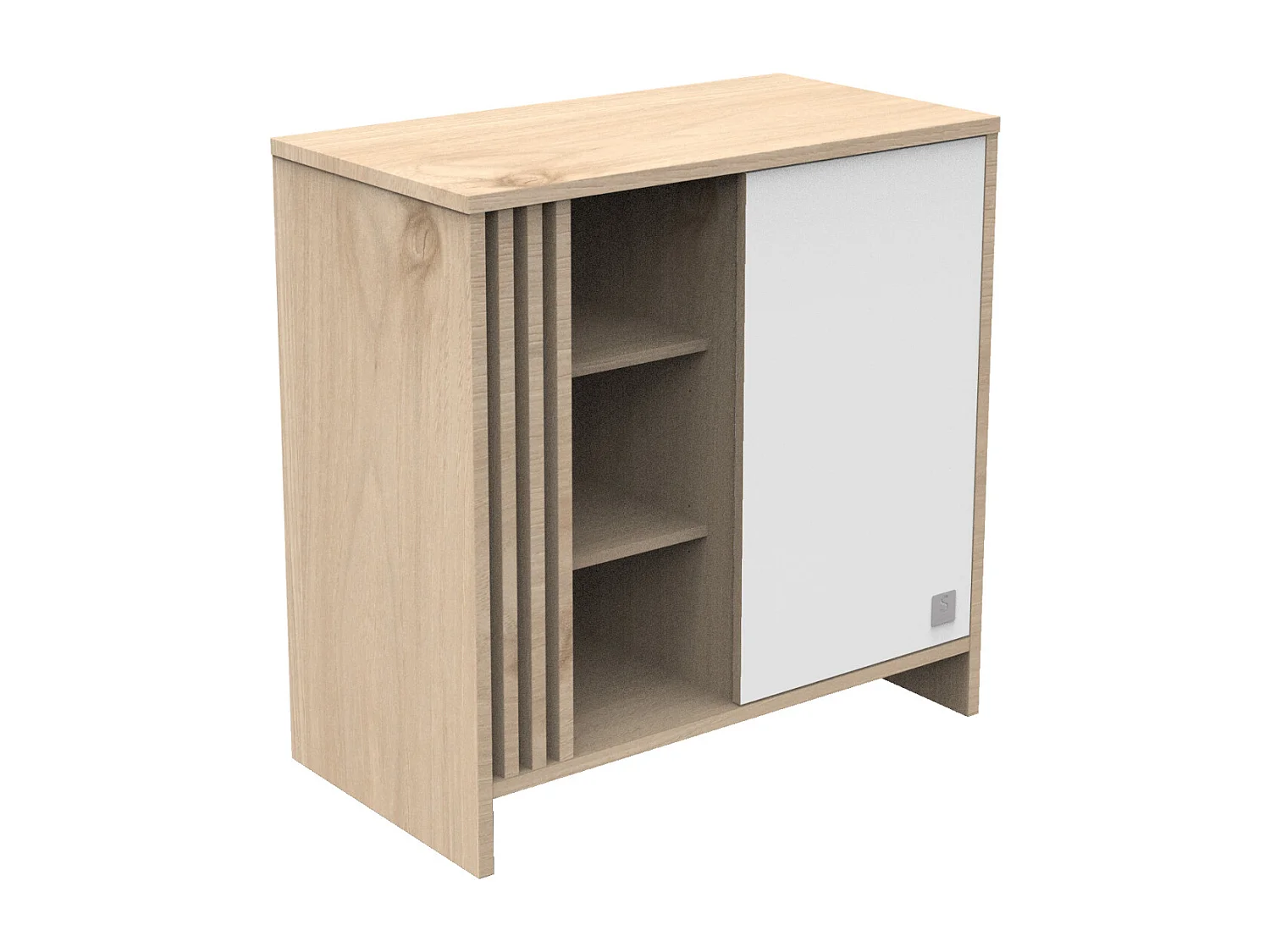Commode 1 porte colorée et 3 niches avec claustra en bois décor chêne Suave TOKYO - Sauthon