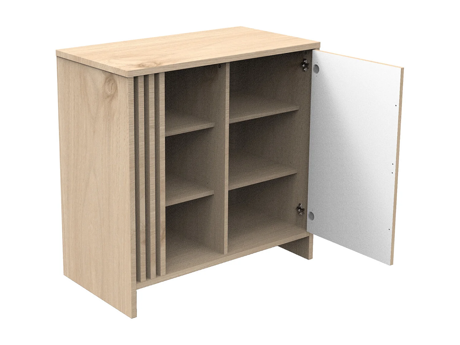 Commode 1 porte colorée et 3 niches avec claustra en bois décor chêne Suave TOKYO - Sauthon