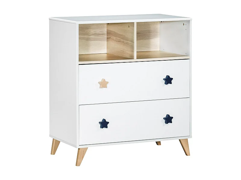 Commode 2 tiroirs 2 niches boutons étoile OSLO - Sauthon