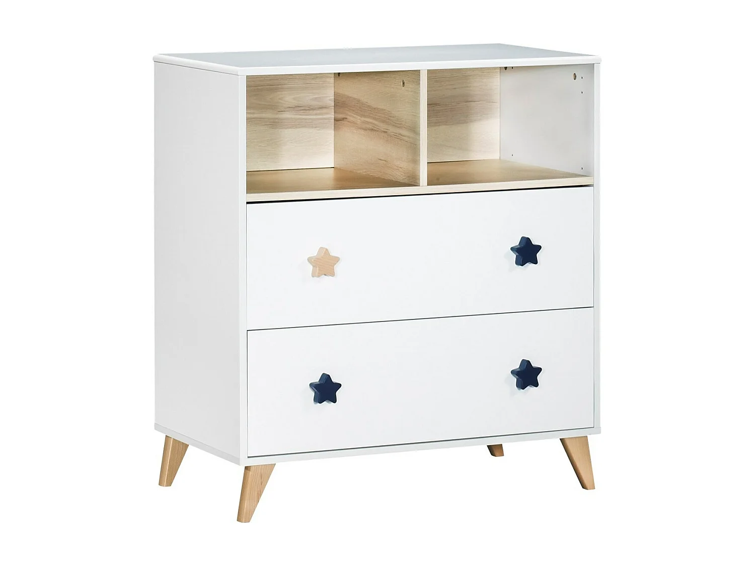 Commode 2 tiroirs 2 niches boutons étoile OSLO - Sauthon