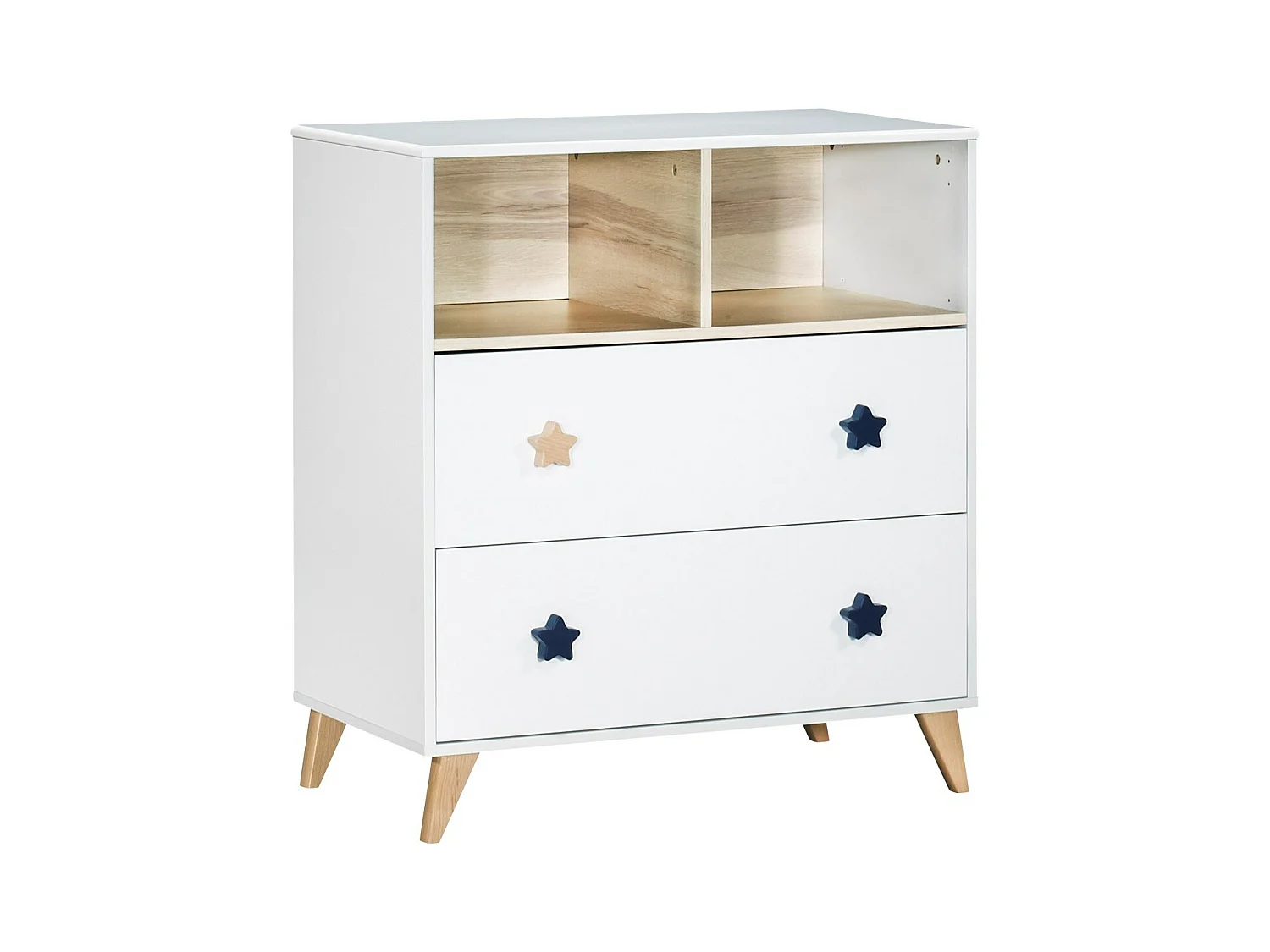 Commode 2 tiroirs 2 niches boutons étoile OSLO - Sauthon