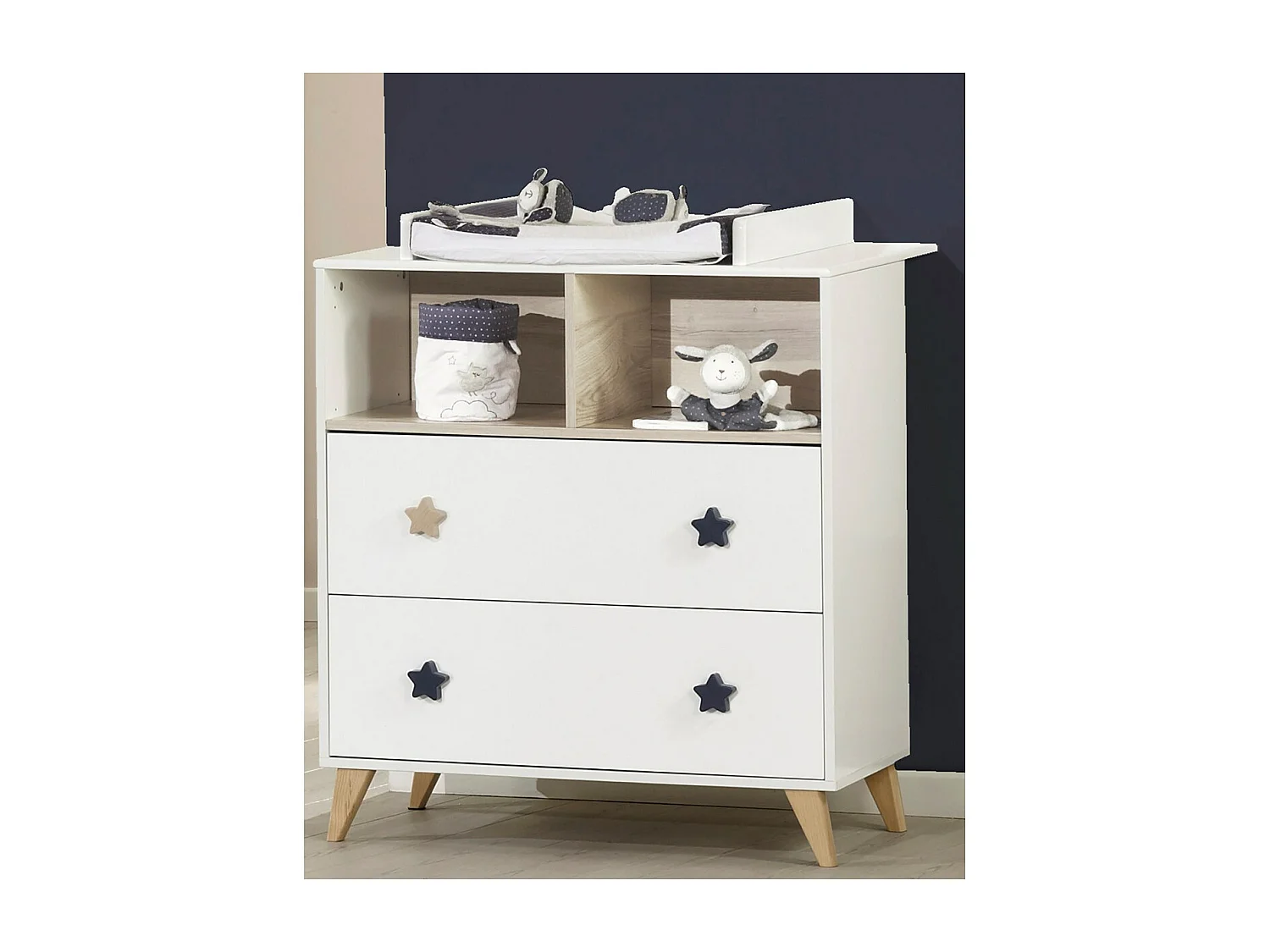 Commode 2 tiroirs 2 niches boutons étoile OSLO - Sauthon