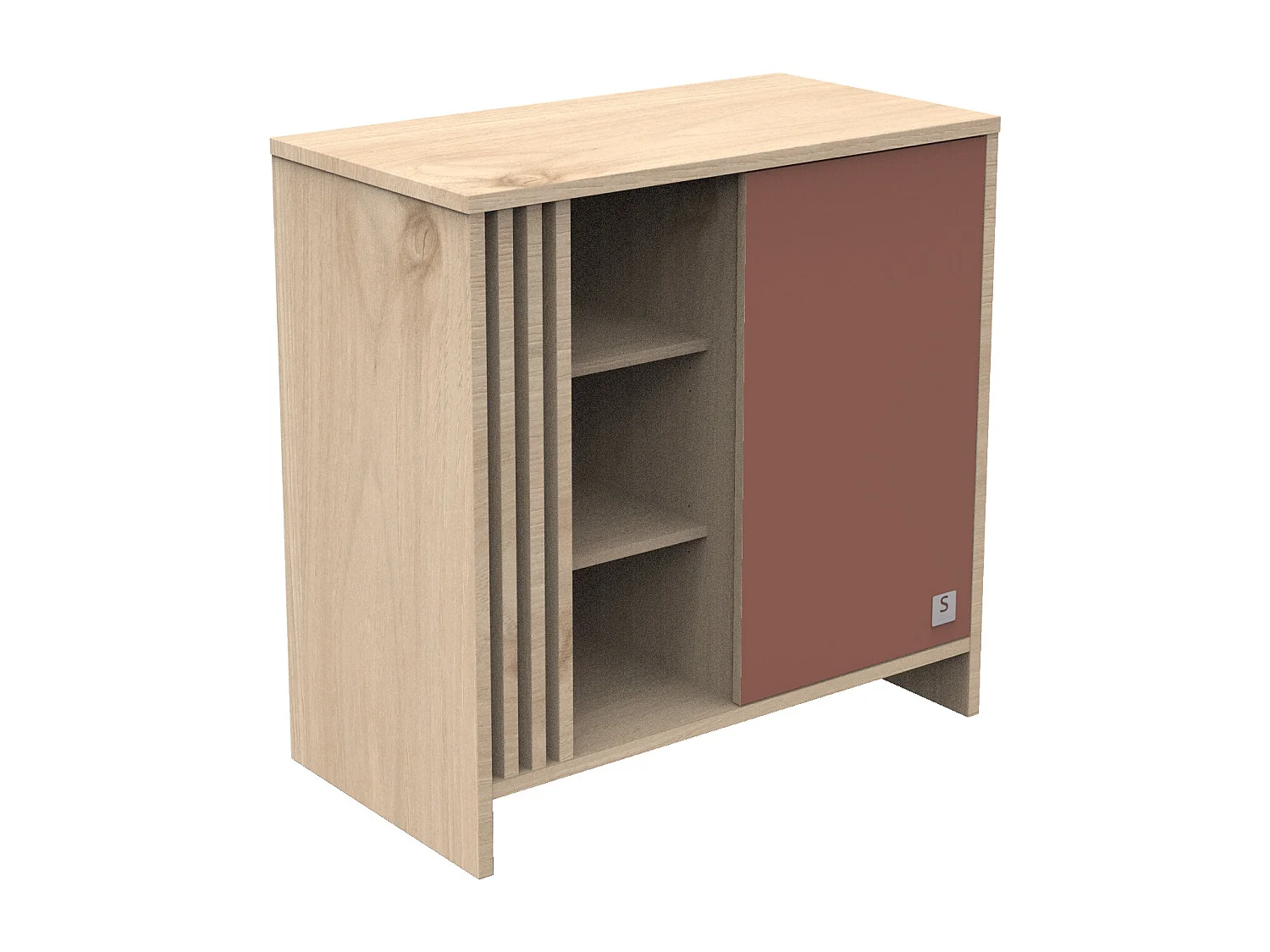 Cassettiera colorata a 1 anta con 3 nicchie e cleristorio in legno in decoro rovere Suave