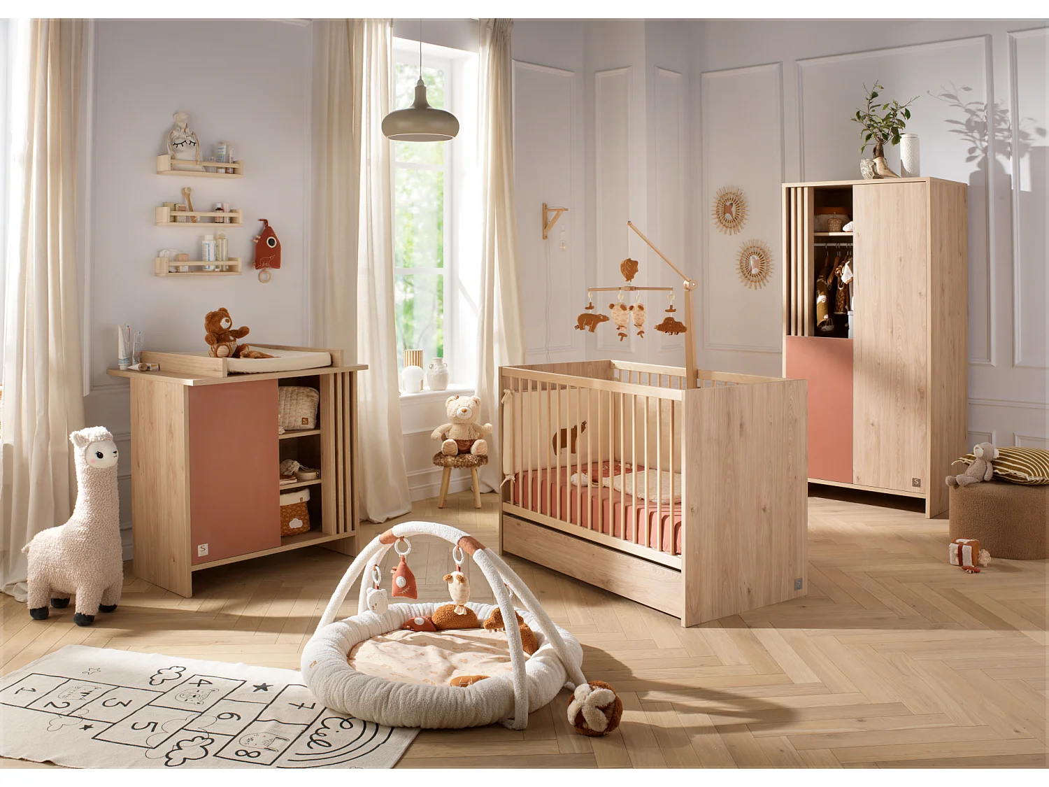 Cassettiera colorata a 1 anta con 3 nicchie e cleristorio in legno in decoro rovere Suave