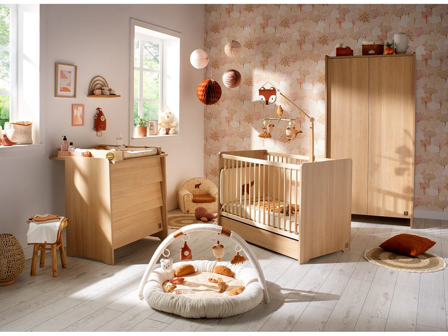 Commode 3 tiroirs façades inclinées en bois décor chêne miel CANNELLE - Sauthon