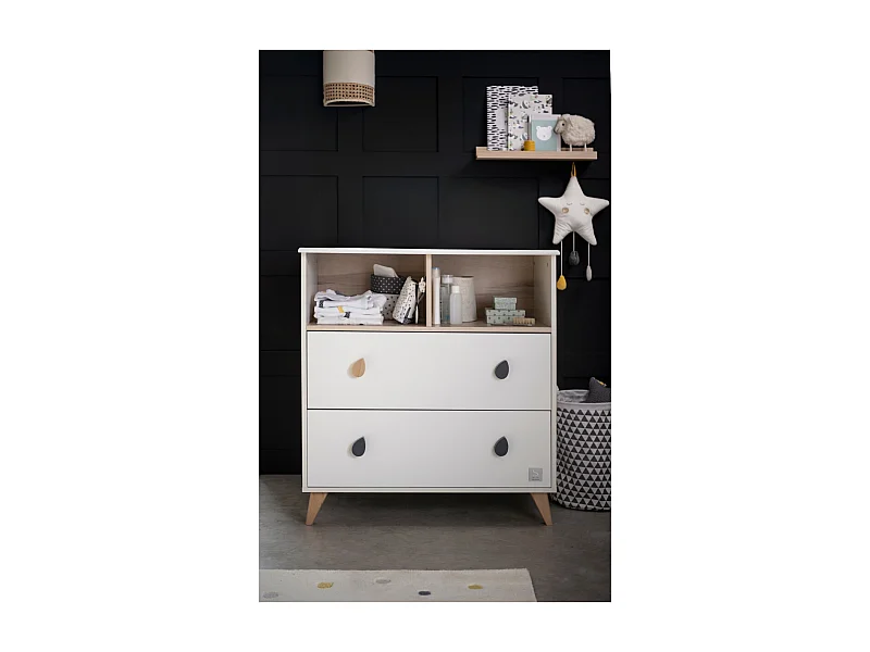 Commode 2 tiroirs 2 niches boutons goutte OSLO - Sauthon