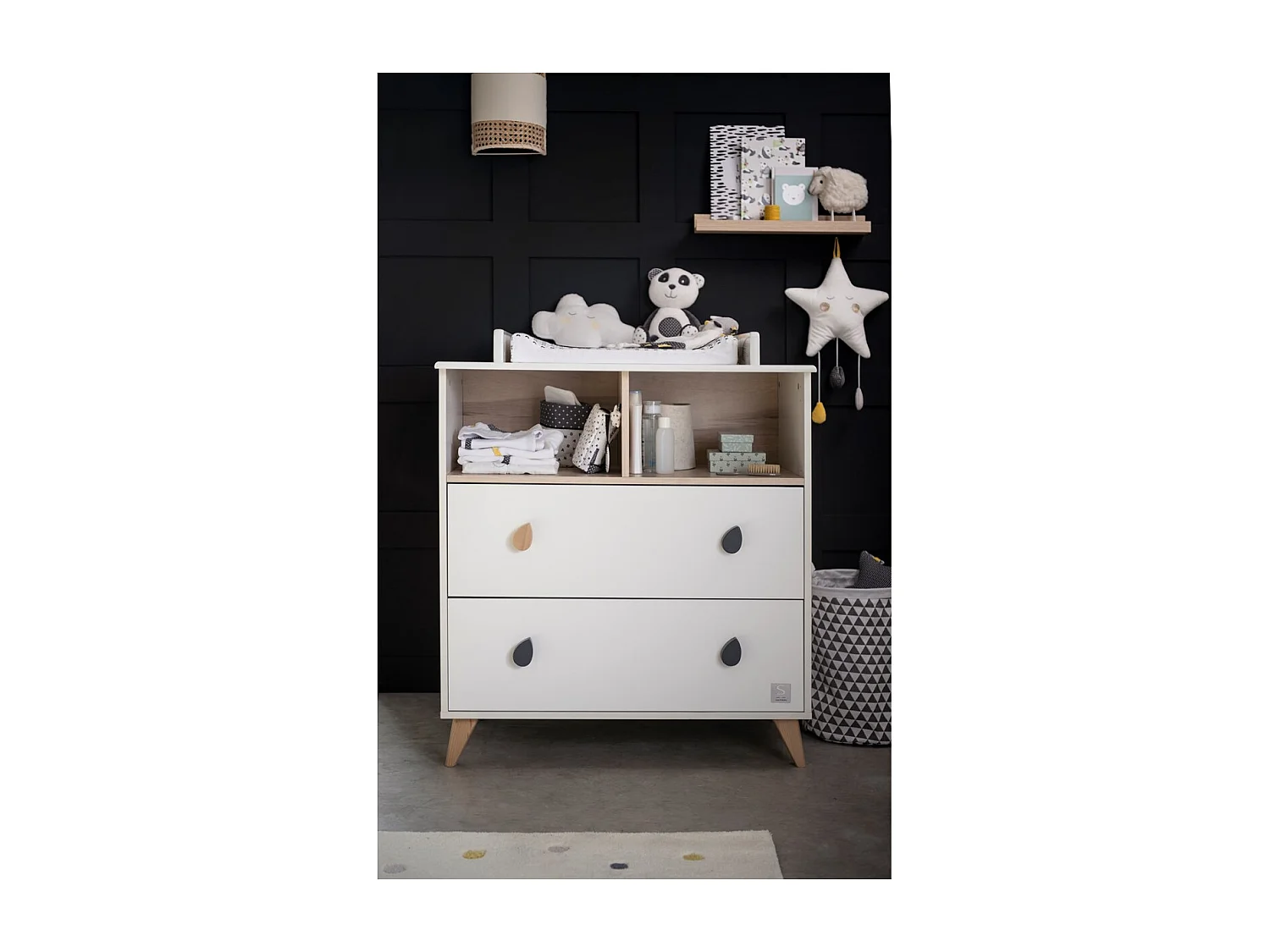 Commode 2 tiroirs 2 niches boutons goutte OSLO - Sauthon