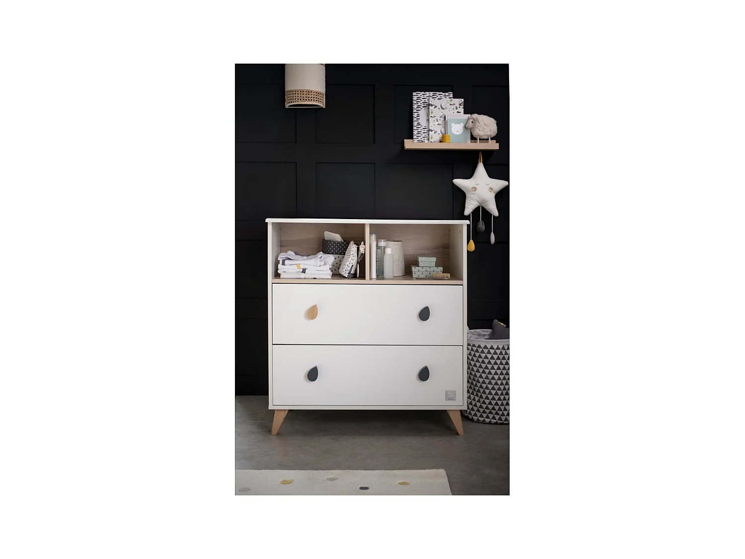 Commode 2 tiroirs 2 niches boutons goutte OSLO - Sauthon