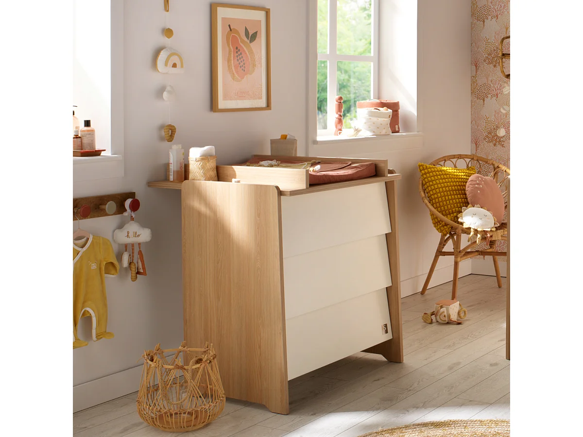 Commode 3 tiroirs façades inclinées en bois décor chêne miel VANILLE - Sauthon