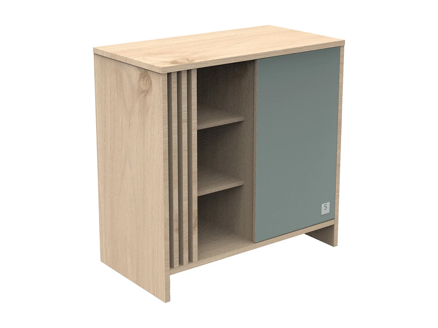 Commode 1 porte colorée et 3 niches avec claustra en bois décor chêne Suave TOKYO - Sauthon