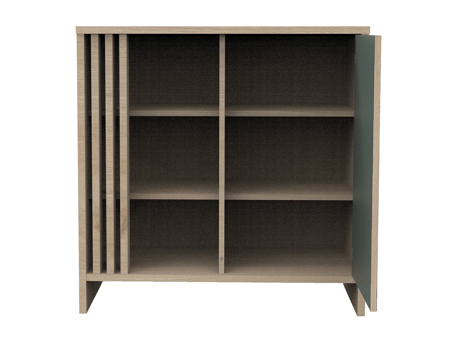 Commode 1 porte colorée et 3 niches avec claustra en bois décor chêne Suave TOKYO - Sauthon