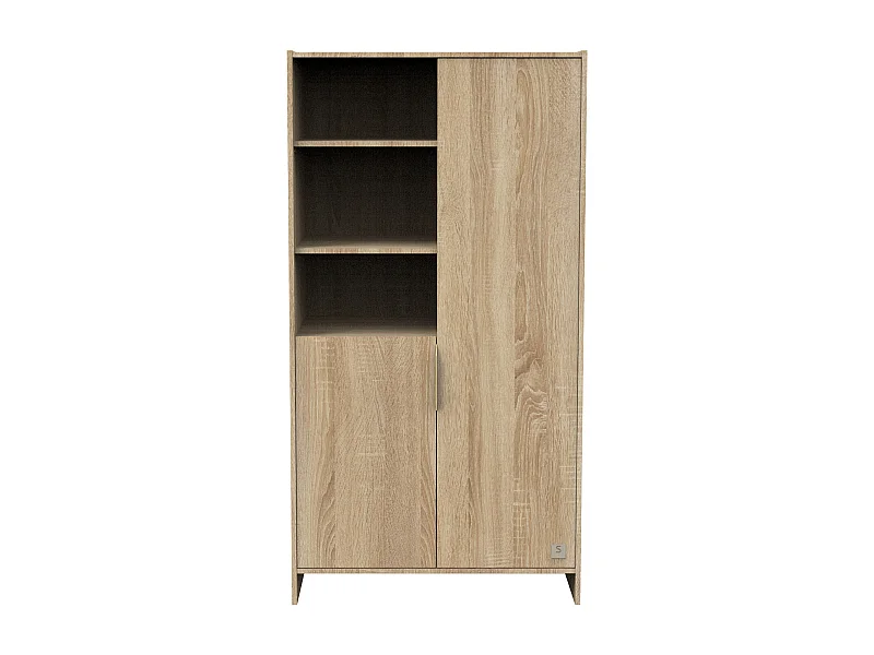 Armoire 2 portes et 3 niches avec poignées dorées décor chêne doré AZUR - Sauthon