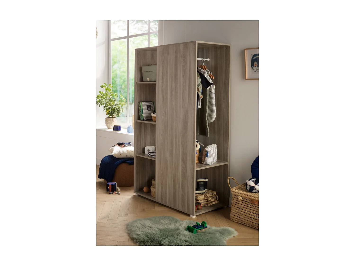Meuble de rangement avec étagères et penderie en décor bois UP - BabyPrice