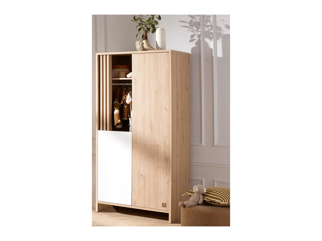 Armoire 2 portes et 1 niche avec claustra en bois décor chêne Suave TOKYO - Sauthon